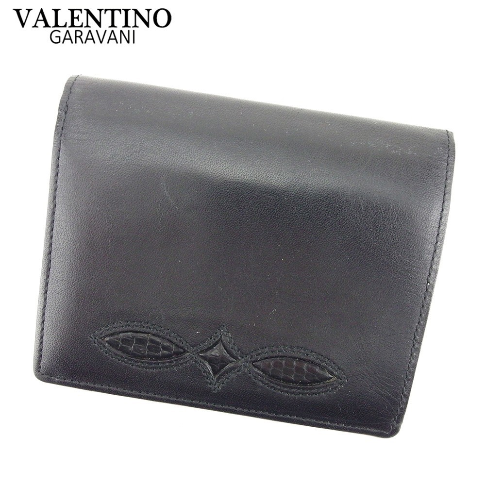 ヴァレンティノガラバーニ がま口 財布 二つ折り 財布 レディース ブラック 中古_画像1
