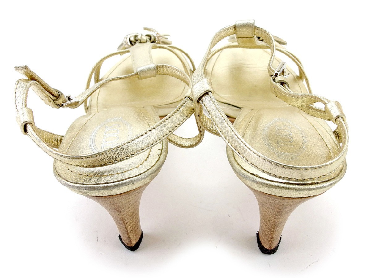 ...  сандалии   обувь    обувь   женский  ♯37 T ремень    линия ... тон    mini ... ячейка   золотой    серебристый   подержанный товар 