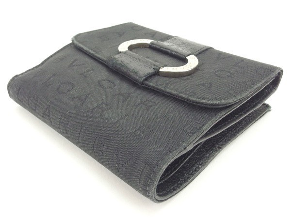 ブルガリ Wホック財布 二つ折り財布 レディース ロゴマニア ブラック×シルバー 中古_画像3