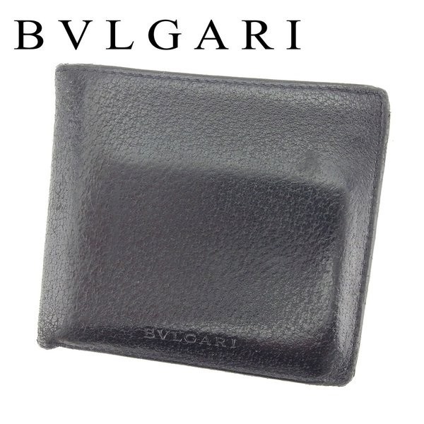 ブルガリ 二つ折り 財布 レディース ロゴ ブラック 中古_画像1