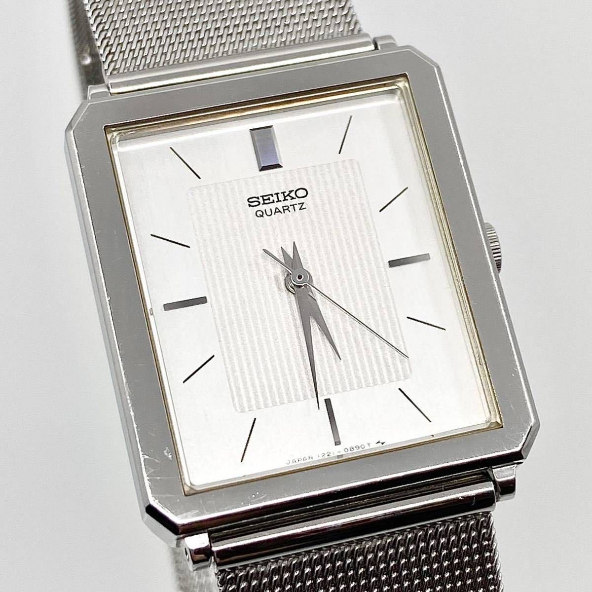 SEIKO 腕時計 バーインデックス スクエア 3針 クォーツ quartz シルバー 銀 セイコー Y479_画像4