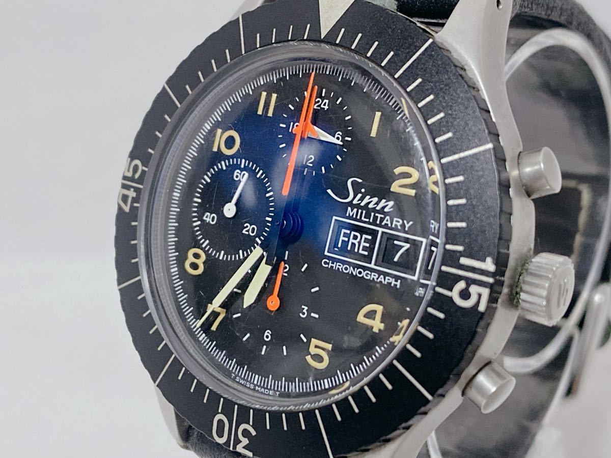 美品 Sinn 156B MILITTARY CHRONOGRAPH ミリタリークロノグラフ クロノグラフ ジン 自動巻 黒文字盤 稼働品 _画像6