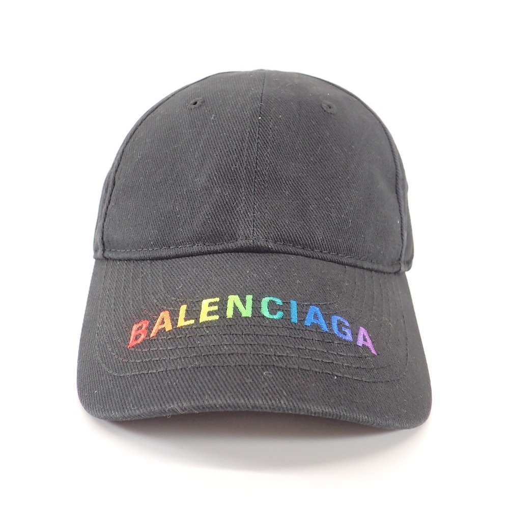 1円 BALENCIAGA バレンシアガ 国内正規 レインボーロゴ ベースボールキャップ 帽子 L 58cm ブラック メンズ レディース ユニセックス_画像2