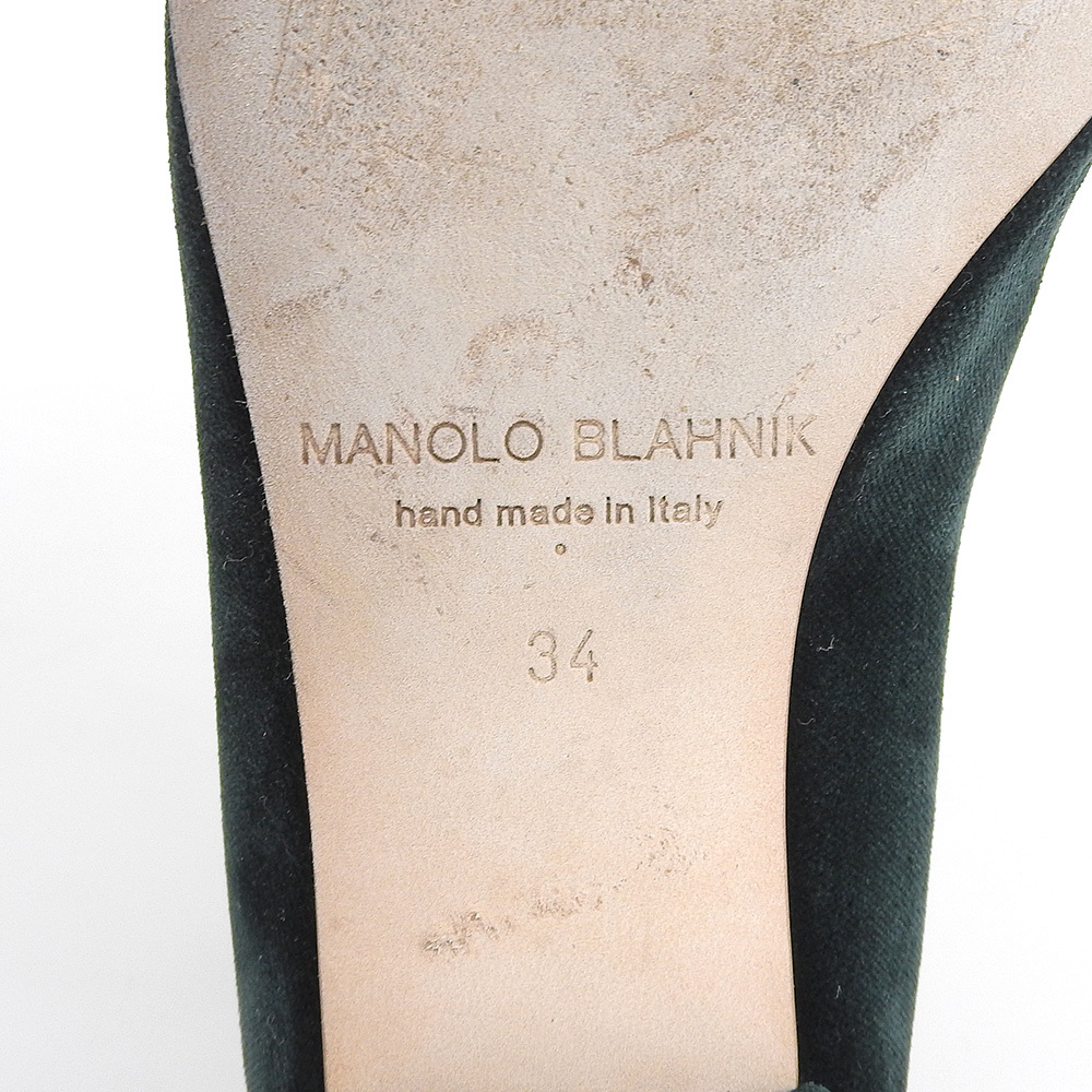 MANOLO BLAHNIK マノロブラニク ハンギシ ポインテッドトゥ フラット パンプス レディース ダークグリーン ベルベット 34_画像7