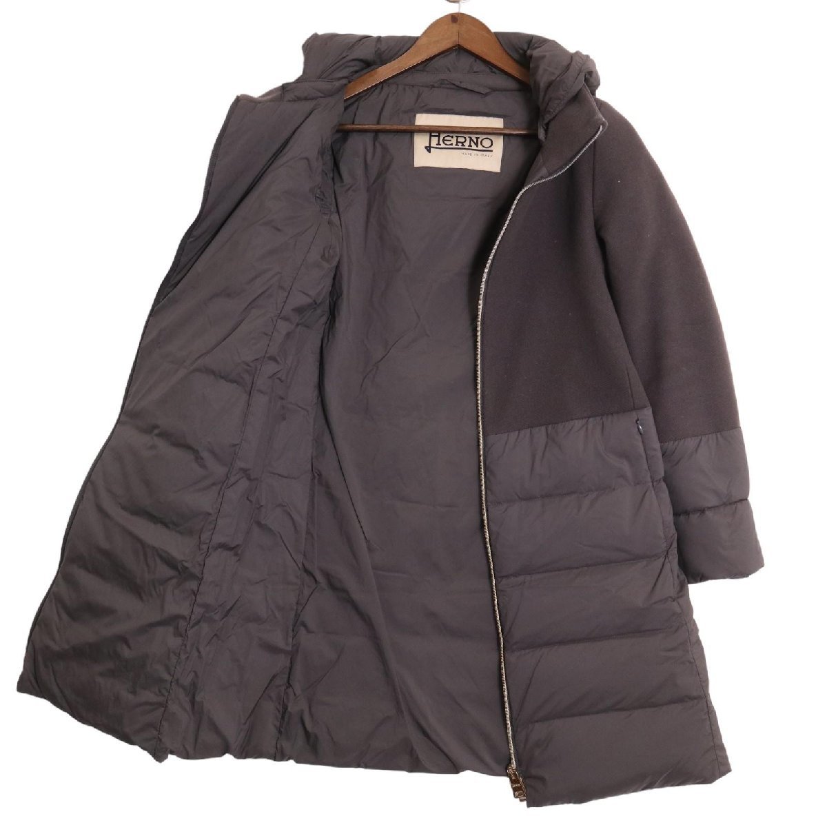 HERNO ヘルノ PI0848D-39601-9450 DIAGONAL WOOL AND NUAGE PARKA グレー 40 コート ウール レディース 中古_画像5