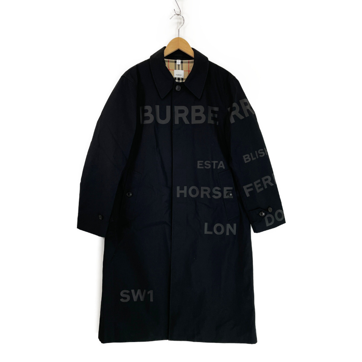 美品/国内正規 BURBERRY バーバリー 8027714 ホースフェリー ギャバジン カー コート 48 ブラック メンズ_画像2