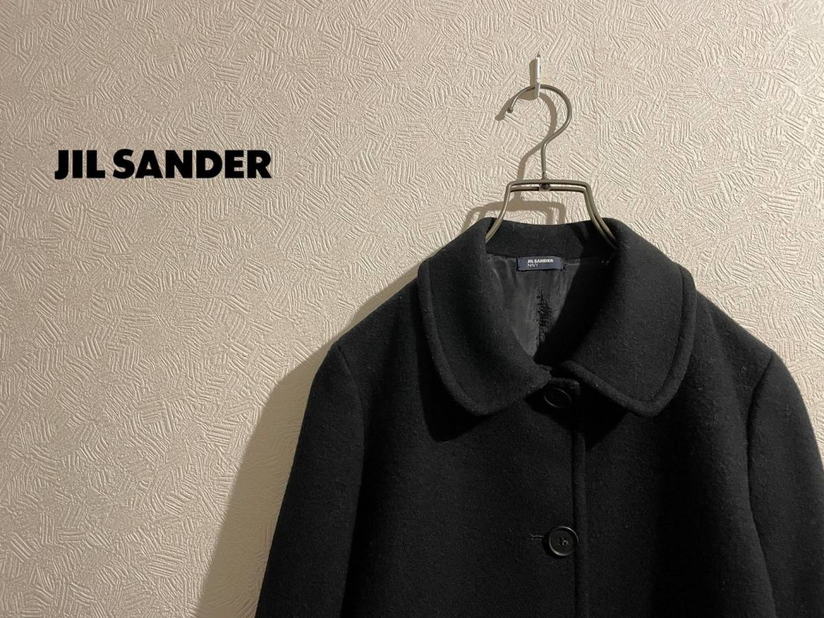 ◯ イタリア製 JIL SANDER カシミア ブレンド ステンカラー コート / ジルサンダー ロング ウール ネイビー 黒 32 Ladies #Sirchive