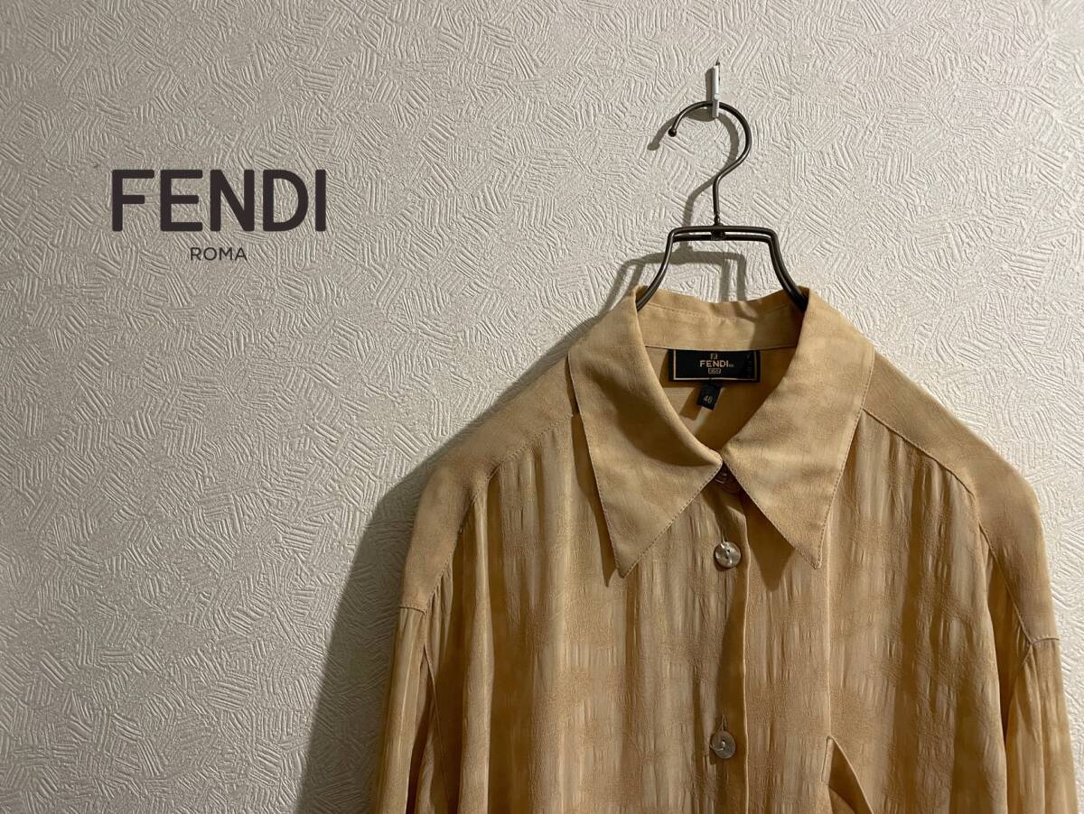 ◯ イタリア製 Vintage FENDI フラワー パターン シフォン シャツ / フェンディ 花柄 ペイズリー レーヨン ベージュ 46 Ladies #Sirchive