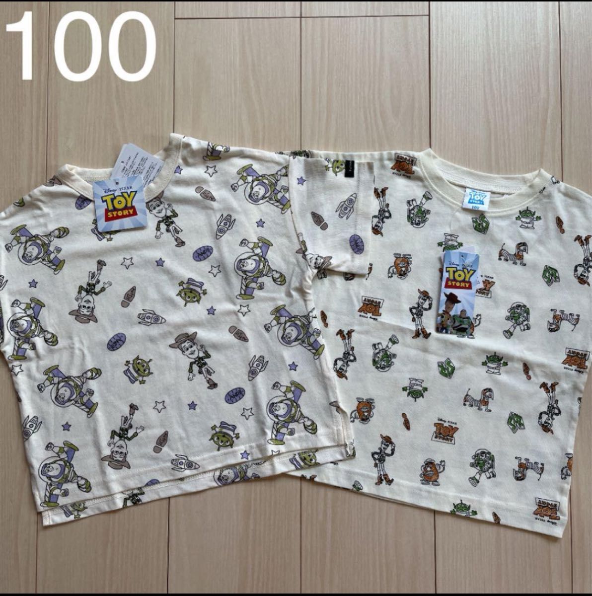【Disney】ディズニー トイストーリー 総柄 Tシャツ 2点セット 100 ウッディー バズ ポテトヘッド キャラクター
