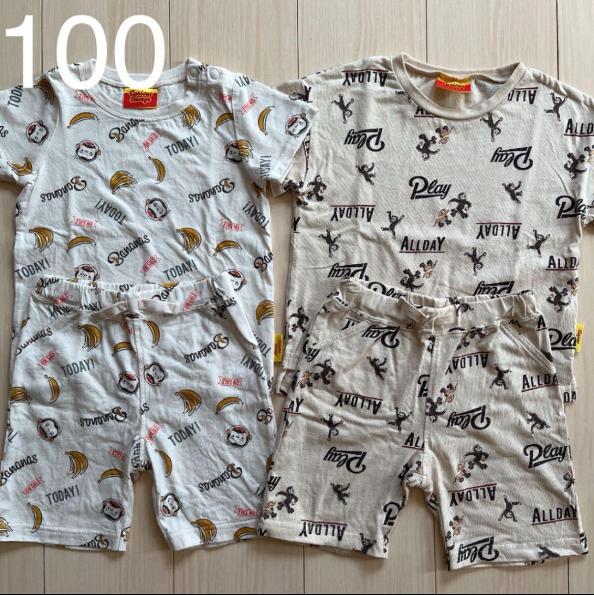 【おさるのジョージ】総柄 セットアップ パジャマ 2セット 100 Tシャツ ハーフパンツ 猿 サル 動物 バナナ キャラクター