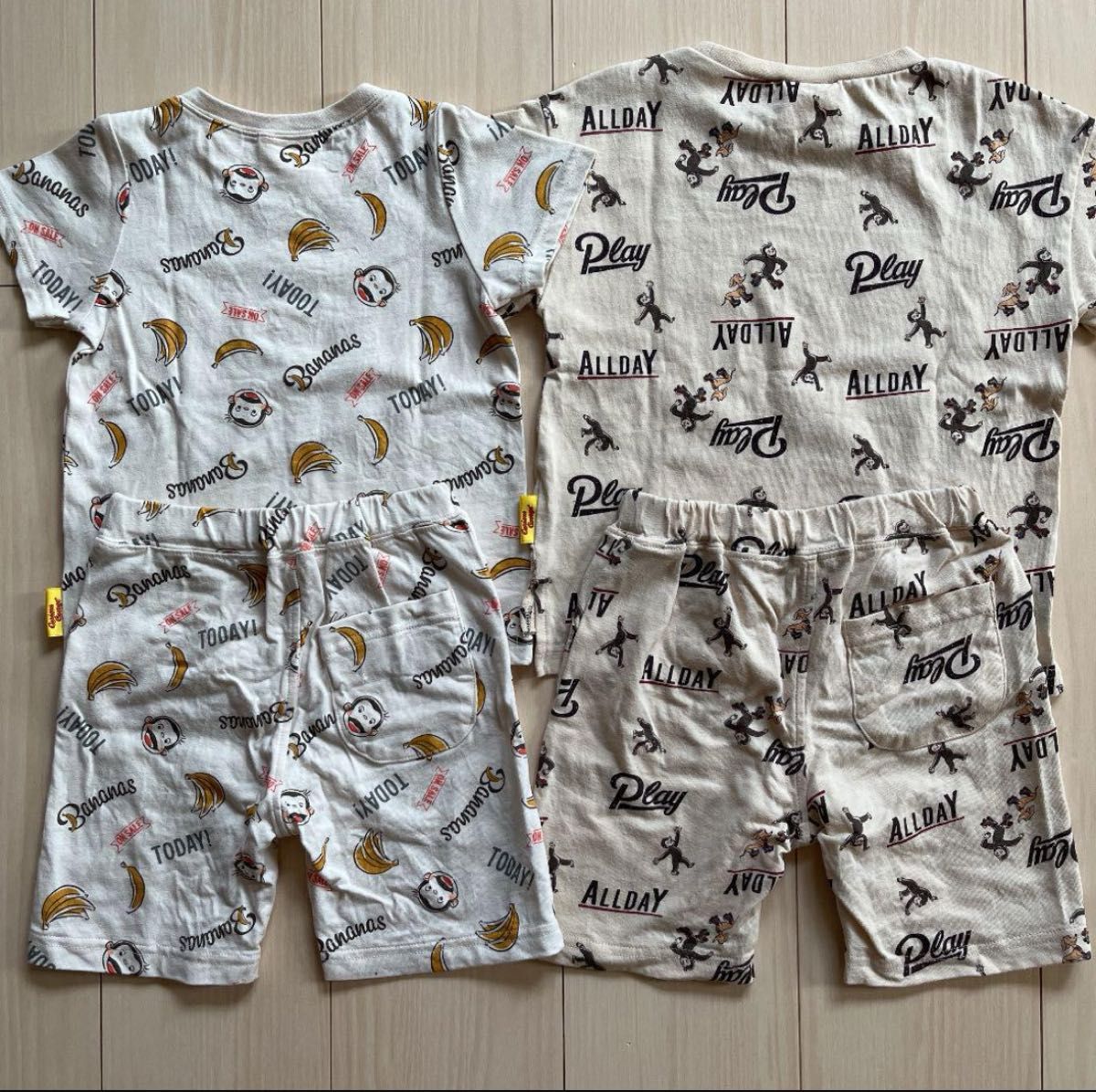 【おさるのジョージ】総柄 セットアップ パジャマ 2セット 100 Tシャツ ハーフパンツ 猿 サル 動物 バナナ キャラクター