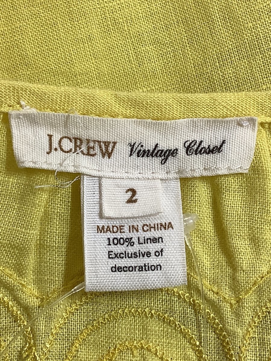  J Crew (J.CREW) великолепный желтый лен блуза шея вокруг вышивка размер 2