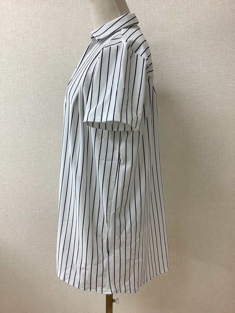  Cecil McBee (CECIL McBEE) long height shirt stretch white black stripe size M