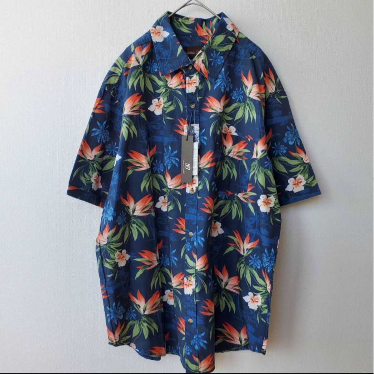 新品　未使用　タグ付き　アロハシャツ　ハイビスカス　花柄　総柄　半袖　ビッグサイズ　オーバーサイズ　ハワイアン　ハワイ