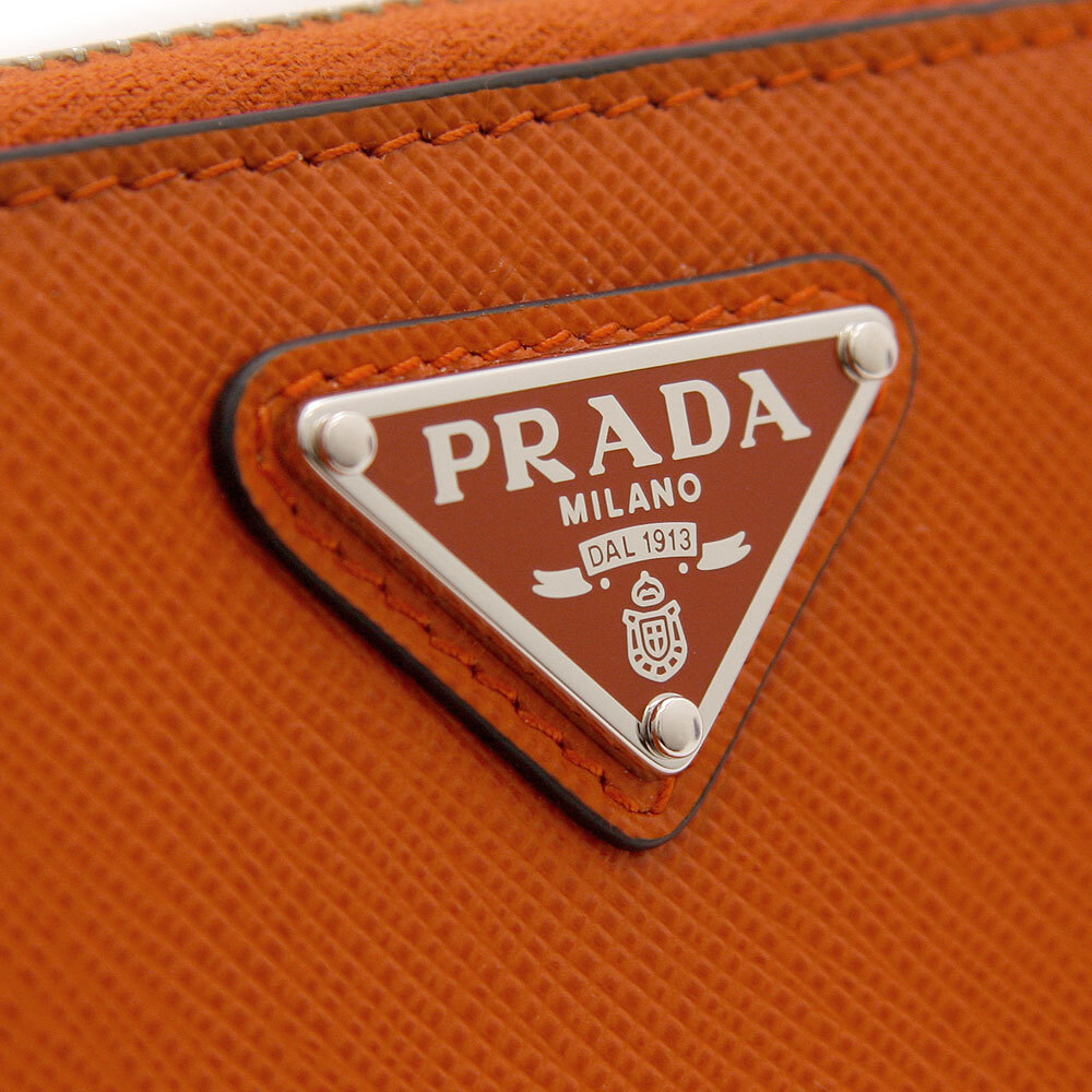 中古美品 プラダ 小銭入れ コインケース サフィアーノ トライアングル 2MM003 QHH F0S73 オレンジ PRADA イタリア製 ミニ財布 レザー 牛革_画像7