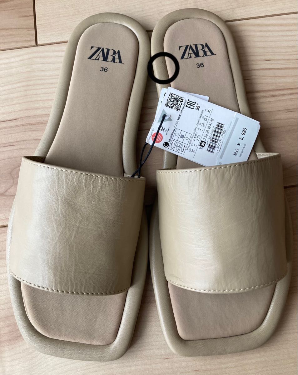 ZARA ミニマル フラット レザースライダーサンダル 36|Yahoo ZARA ミニマル フラット レザースライダーサンダル 36|Yahoo