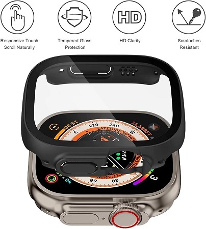 ◎Apple Watch Ultra 2/Watch Ultra 49mm 専用 ケース (ブラック) 一体型 全面保護 PC素材+ 強化 ガラスフィルム AGC旭硝子素材製 超薄型_画像2