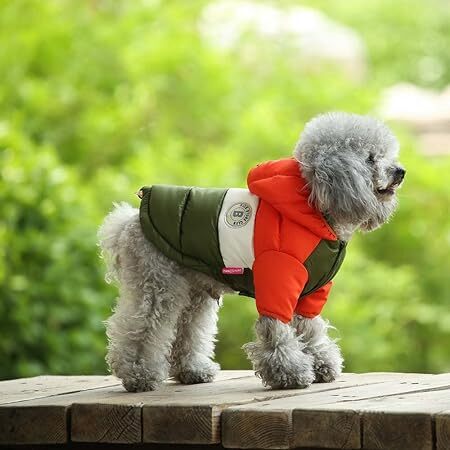 ◆ 犬服 ドッグウェア ペット服 フード付き犬服 8 イエロ- ダウンベスト風ジャケット 着脱簡単