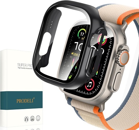 ◎Apple Watch Ultra 2/Watch Ultra 49mm 専用 ケース (ブラック) 一体型 全面保護 PC素材+ 強化 ガラスフィルム AGC旭硝子素材製 超薄型_画像1