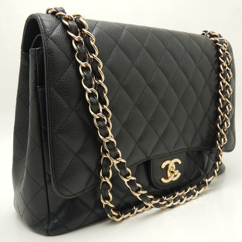 CHANEL シャネル デカマトラッセ34 A01094 Ｗフラップチェーンショルダー マトラッセ キャビアスキン ブラック/251430【中古】_画像2