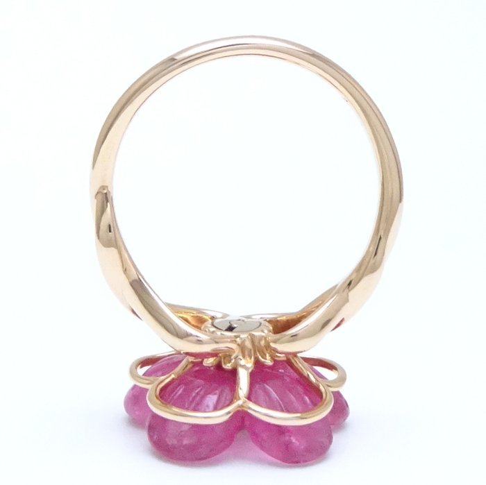 Salvatore Ferragamo Salvatore Ferragamo flower motif ring 14 number pink tourmaline 1P diamond K18PG /291309[ used ]