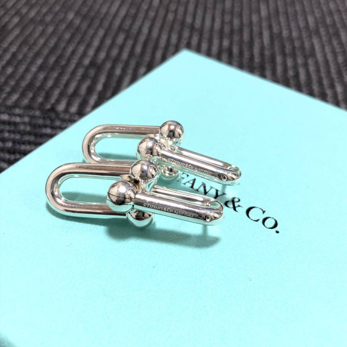 美品【ティファニー】基準内 TIFFANY&Co. ピアス ハードウェア リンク シルバー925 全長3.5cm イヤリング メンズ レディース 箱有_画像3