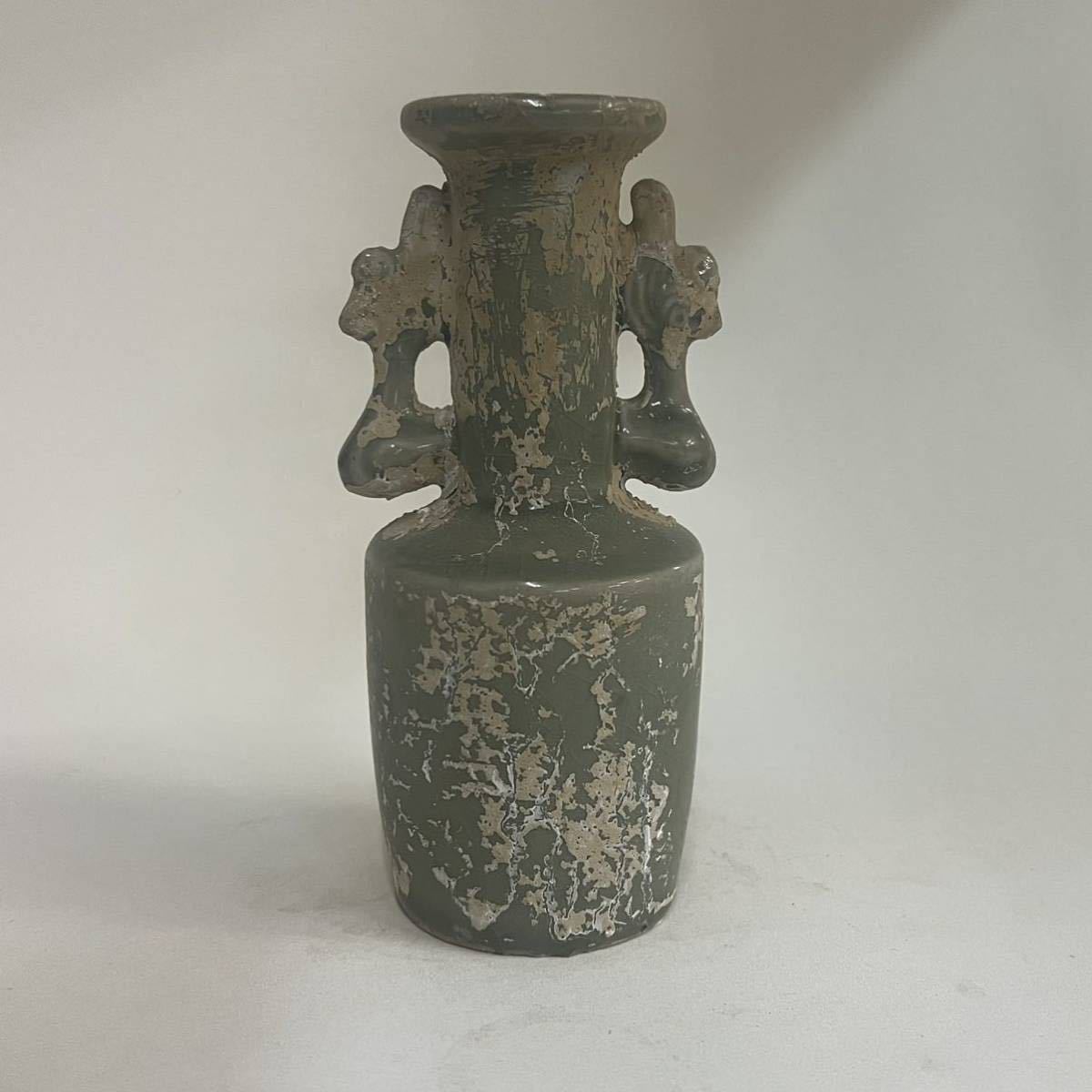 宋 龍泉窯 青磁 瓶 中国 古玩 古美術 置物 花瓶 高さ15cm