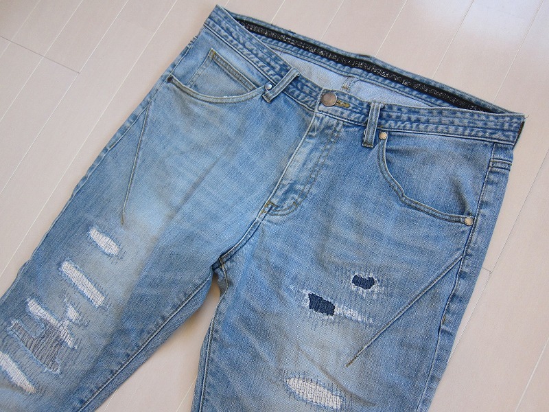 NUMBER (N)INE DENIM ナンバーナイン × NANO universe ナノユニバース ダメージ リペア ストレッチ デニム パンツ L_画像2