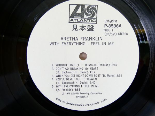 S) 見本盤！ ARETHA FRANKLIN アレサ・フランクリン「 WITH EVERYTHING I FEEL IN ME 」 LPレコード 帯付き @80 (F-59)_画像10