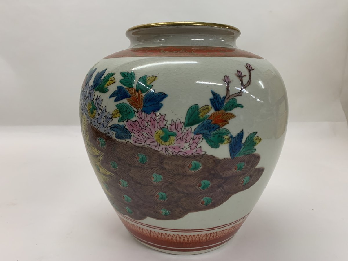 【O-6157】九谷焼 飛山 花瓶 花器 花入れ 陶器 共箱 インテリア 約22x22cm 現状品【千円市場】_画像3