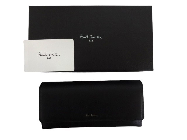 新品未使用 正規品 ポールスミス Paul Smith 長財布 かぶせ長財布 ダブルステッチディテール 牛革 ブラック BPW096-10 レディース_画像7