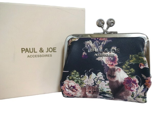 新品未使用 正規品 PAUL & JOE ACCESSOIRES ポール アンド ジョー アクセソワ ヌネット＆ジプシー ガマ口ウォレット ダークネイビー 猫 花