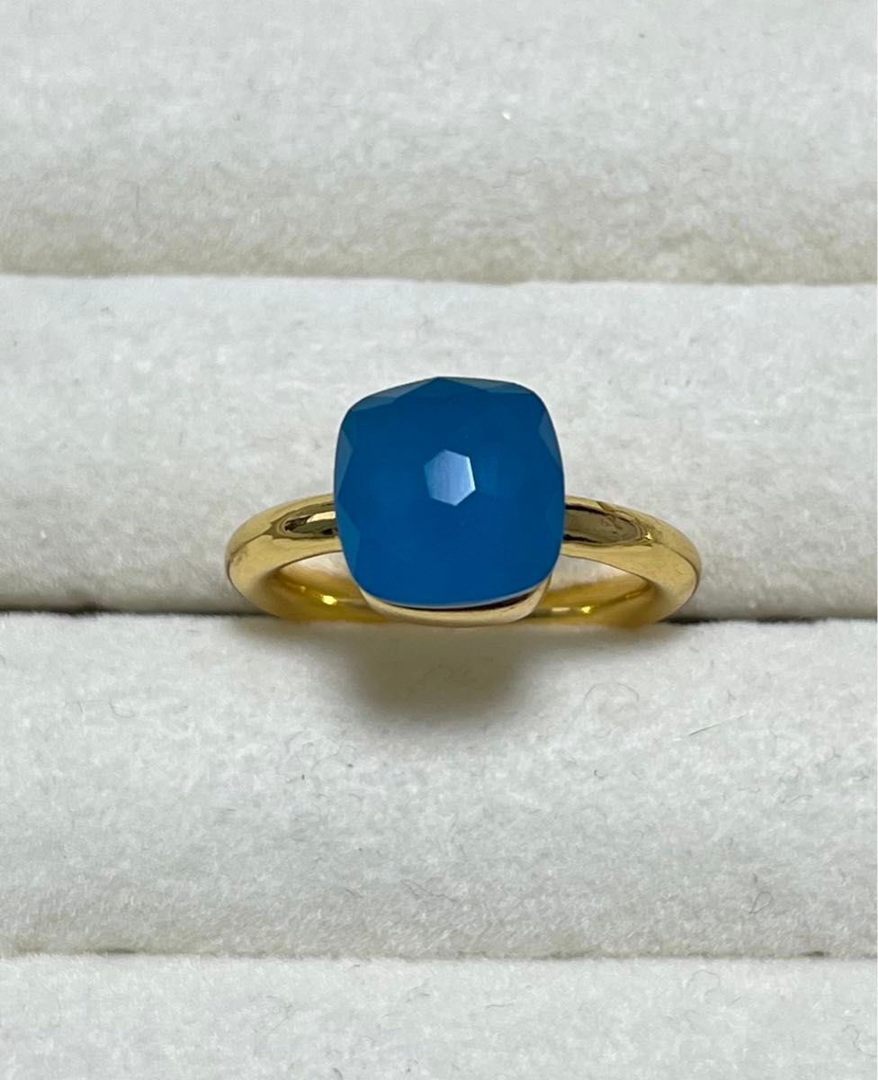 051ブルー×ゴールドキャンディーリング指輪ストーン ポメラート風ヌードリング ブルー キャンディーリング ポメラート風