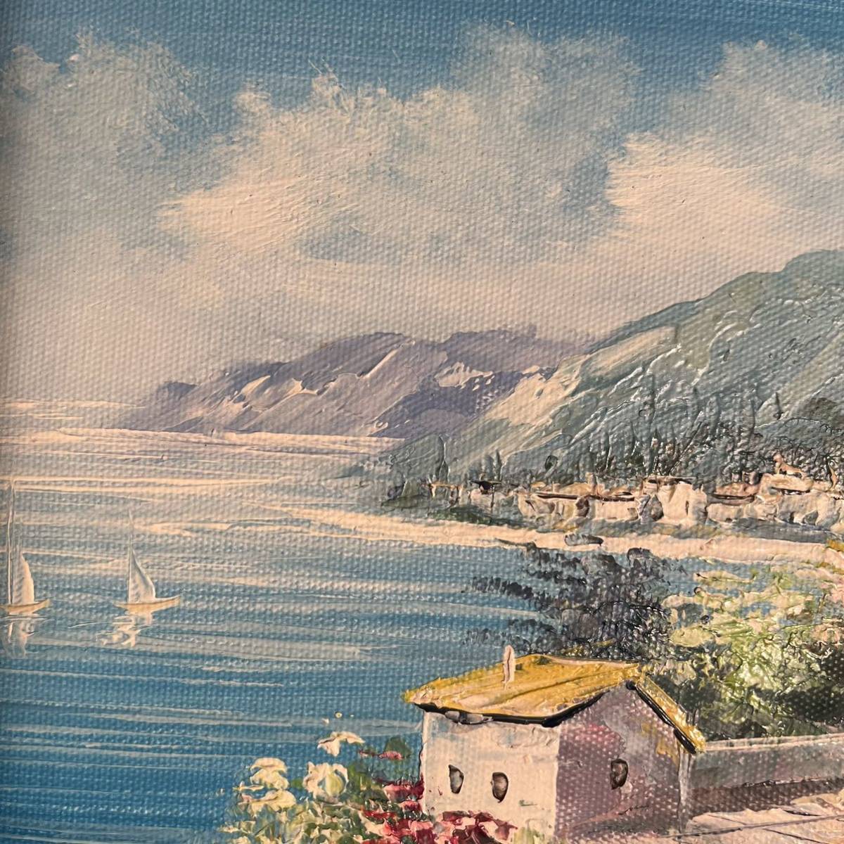 手書き油絵 地中海の風景 額付 絵画 インテリア 油彩画 売買され 手書き油絵 地中海の風景 額付 絵画 インテリア 油彩画 売買され