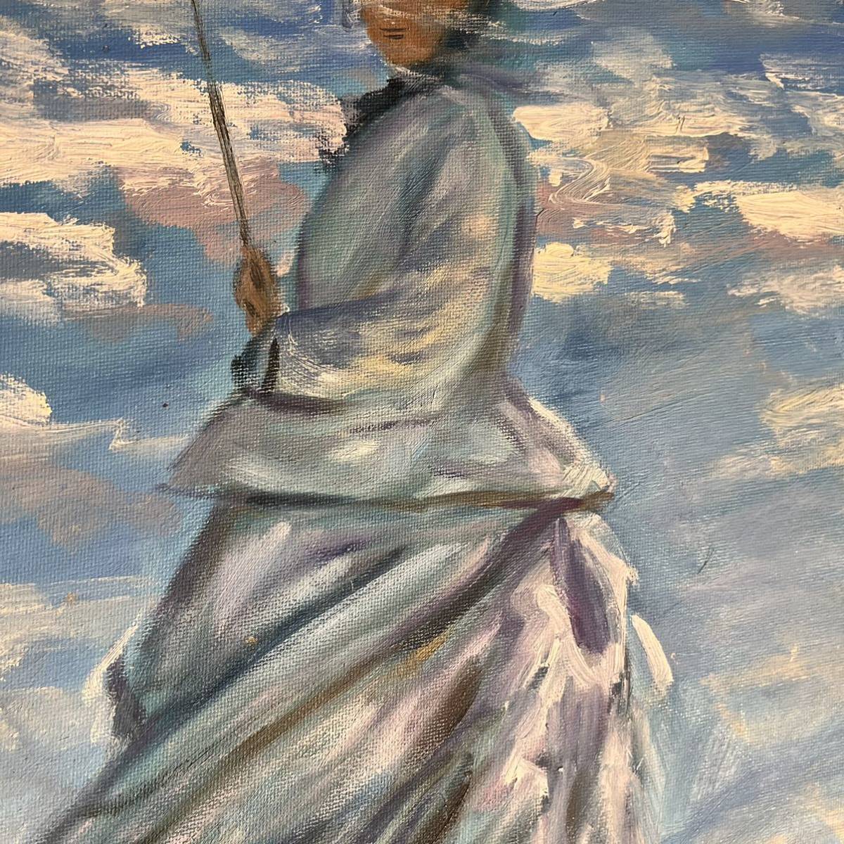 手書き油絵 クロード・モネ 日傘をさす人 額付 絵画 インテリア 手書き油絵 クロード・モネ 日傘をさす人 額付 絵画 インテリア