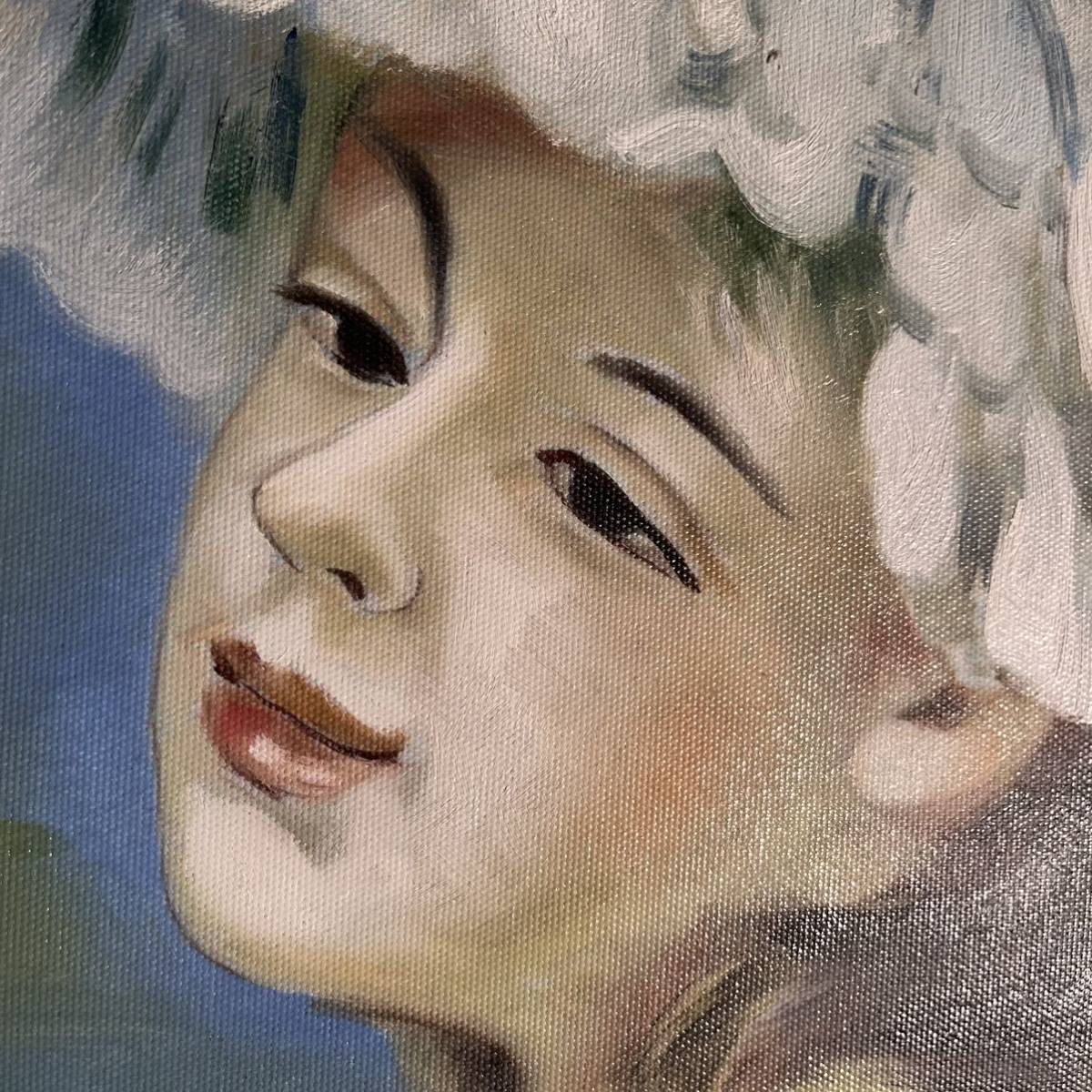 手書き油絵 ルノワール レース帽子の少女 額付 絵画 インテリア 油彩画_画像3