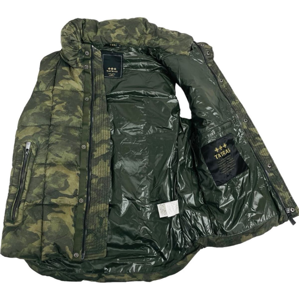 美品】TATRAS タトラス ダウンベスト 迷彩 カモフラ フード付き 美品】TATRAS タトラス ダウンベスト 迷彩 カモフラ フード付き