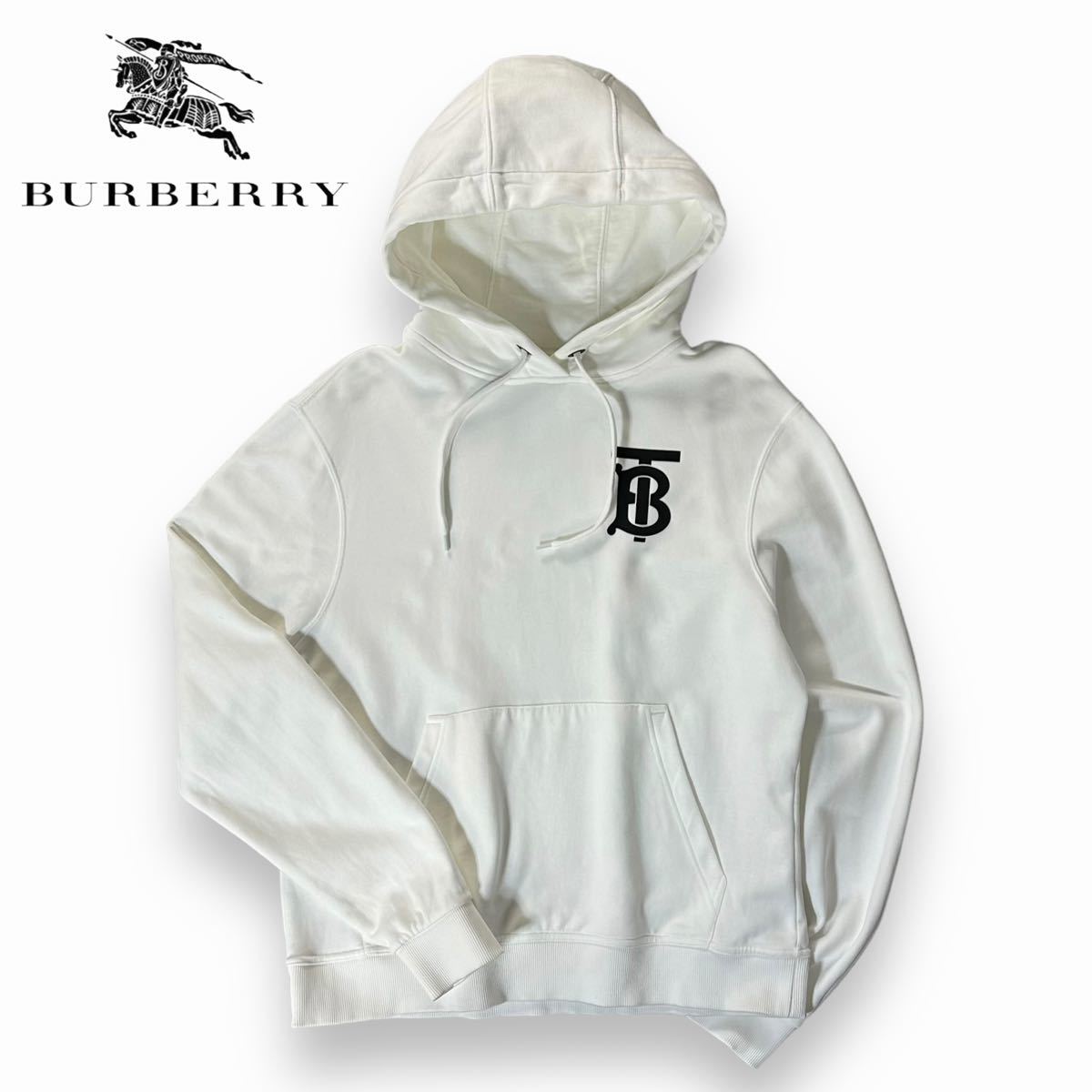 【美品】BURBERRY バーバリー TB ロゴ コットン スウェット パーカー ロンドン イングランド Mサイズ 175 92A ホワイト 現行品 希少品