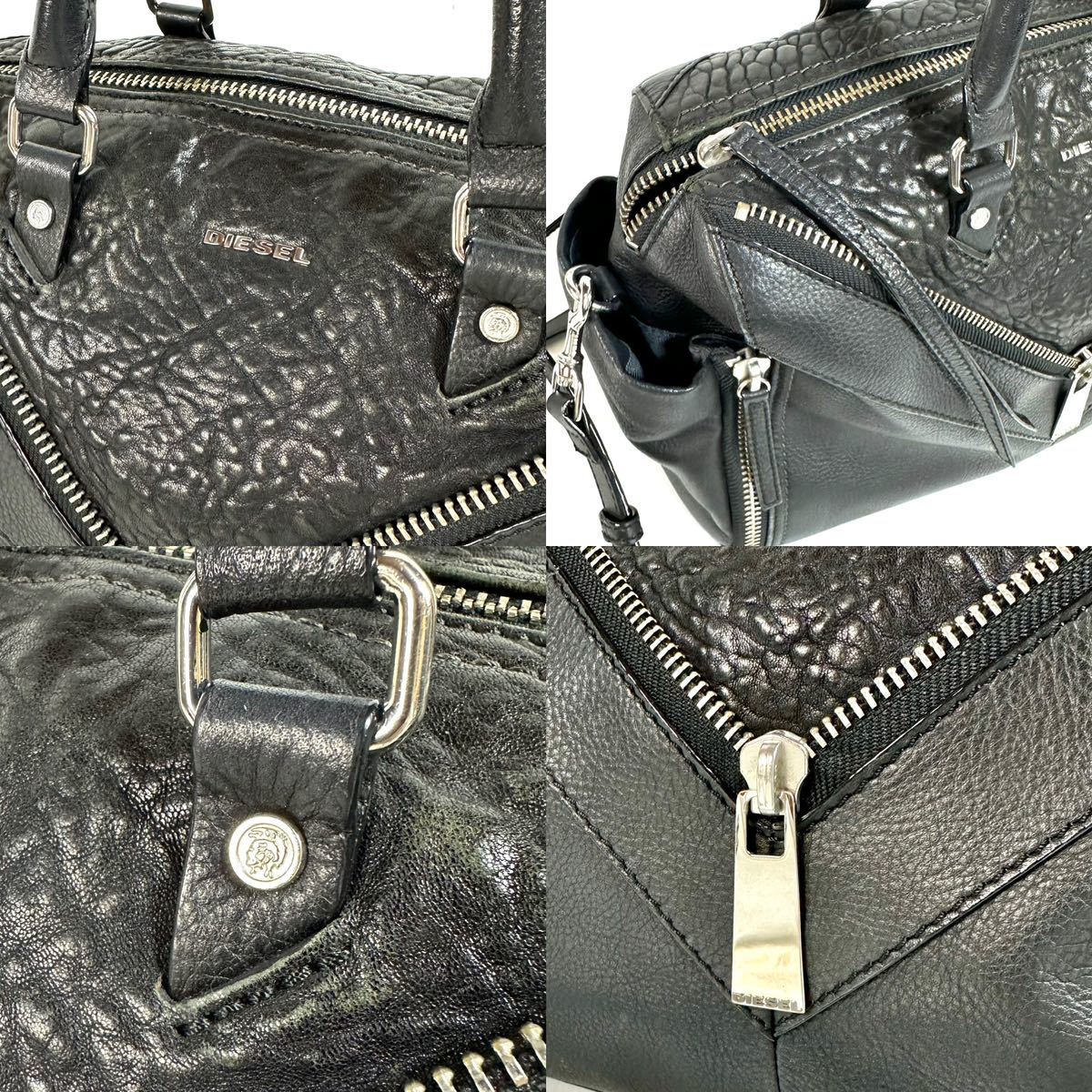 【美品】DIESEL ディーゼル レザー 2WAY ファスナー ショルダーバッグ ハンドバッグ LE-ZIPPER ジップ ジッパー ギャランティカード付き