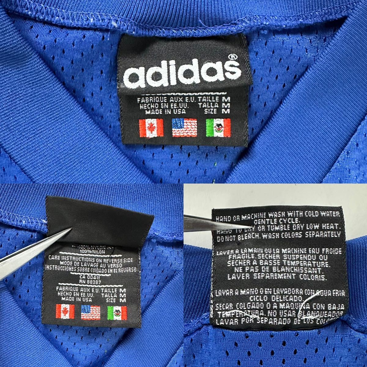 【希少品】Adidas アディダス オリジナル トレフォイルロゴ メッシュ 半袖 Tシャツ カットソー ヴィンテージ ブルー Mサイズ アメリカ製の画像9