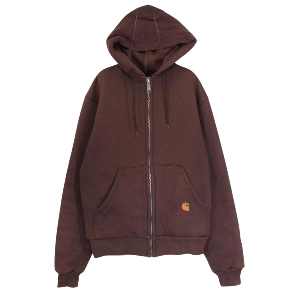 Carhartt カーハート 裏地サーマル フルジップ スウェット パーカー ブラウン系 サイズ表記無【中古】_画像1