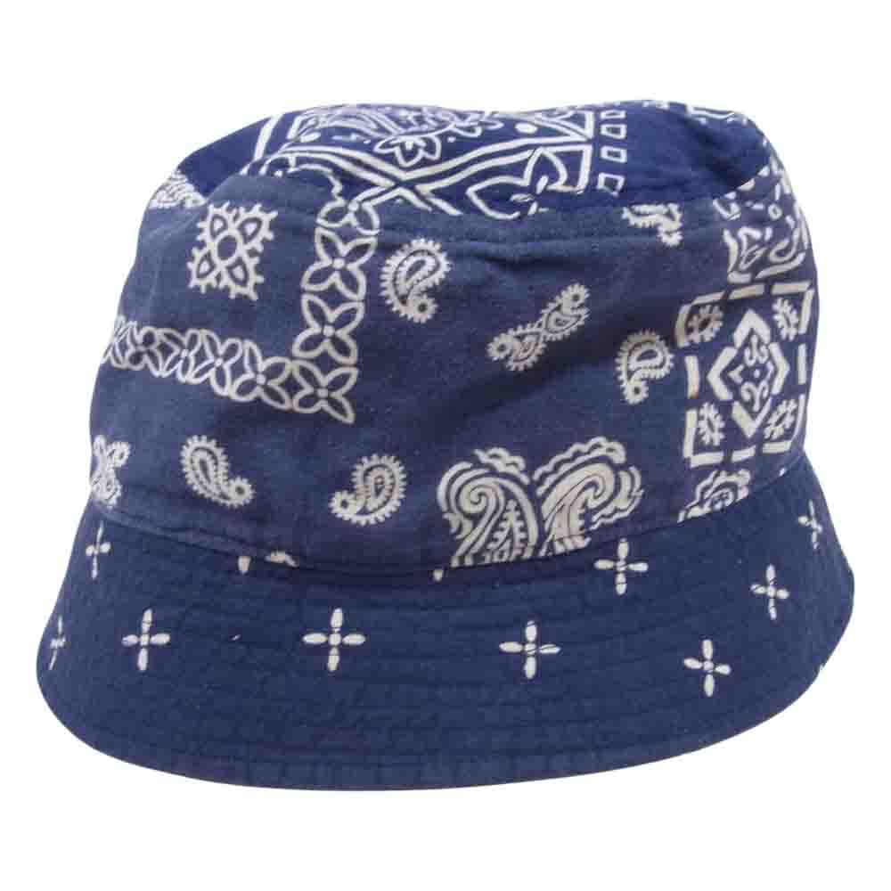 VISVIM ビズビム 21AW 0221903003010 DOME BUCKET HAT コットン リネン バンダナ柄 ドーム 古布 帽子 バケット ハット ネイビー系【中古】_画像4