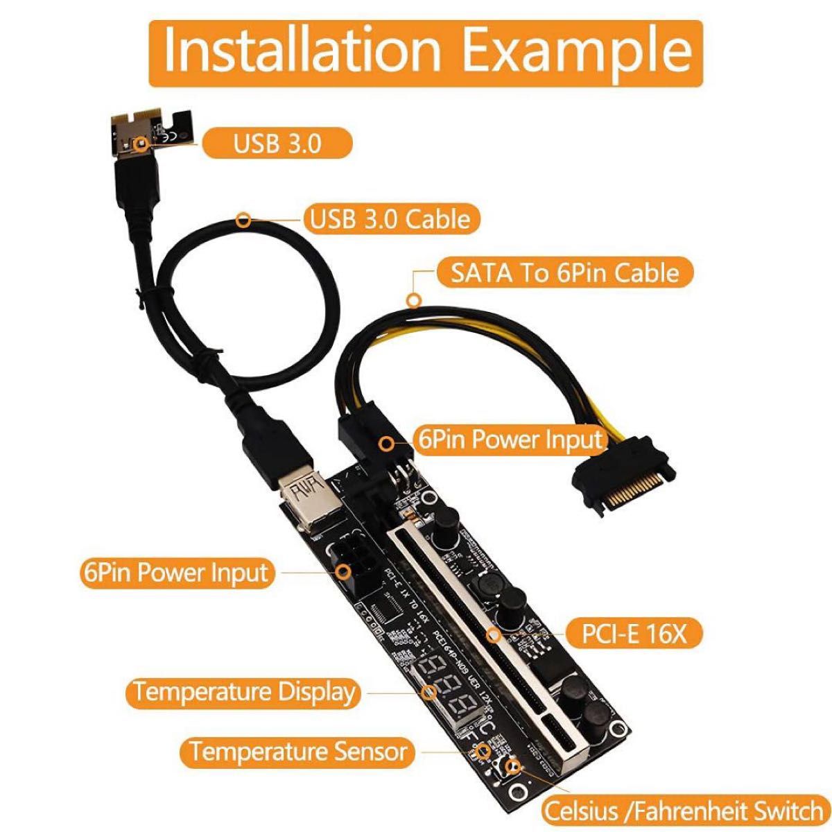 PCIEライザー 1X~16Xグラフィック　温度センサー付き アダプターカード