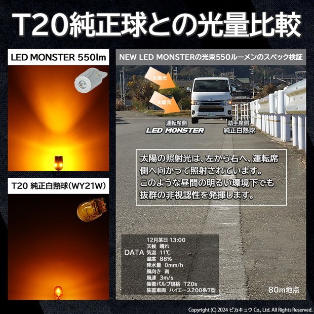 トヨタ ランドクルーザー プラド (150系 後期) 対応 FR ウインカーランプ T20S LED MONSTER 550lm アンバー 2個 5-D-7_画像9