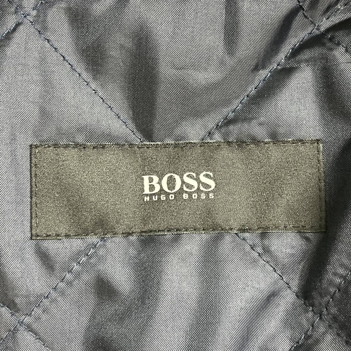 未使用保管品 撥水加工 HUGO BOSS ヒューゴボス ステンカラー ロングコート ネイビー キルティング ウール メンズ 48 大きいサイズ L〜XL_画像5