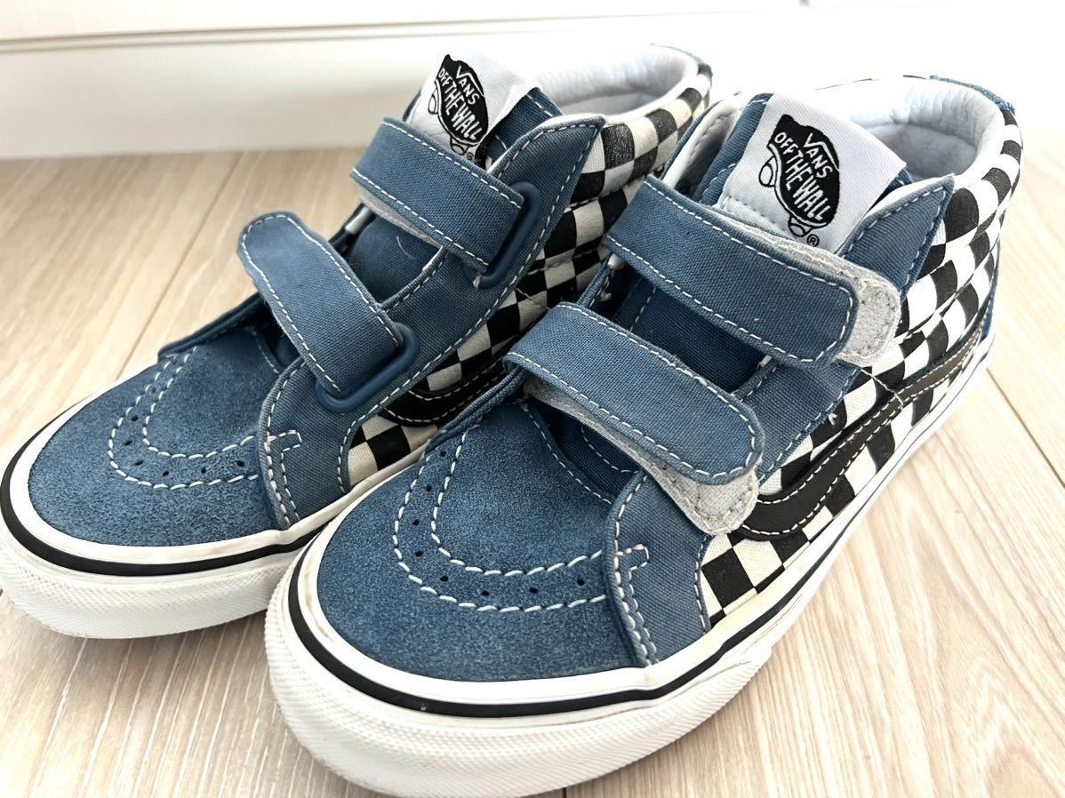 【新品同様】バンズスニーカー　SK8 MID スウェード　ブルー/チェッカー ベルクロ　21センチ_画像1