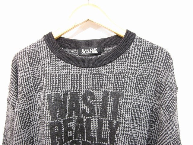 HYSTERIC GLAMOUR / ヒステリック・グラマー WAS IT REALLY WORTH WHILE コットンニット カットソー セーター プリント メンズ グレー_画像3