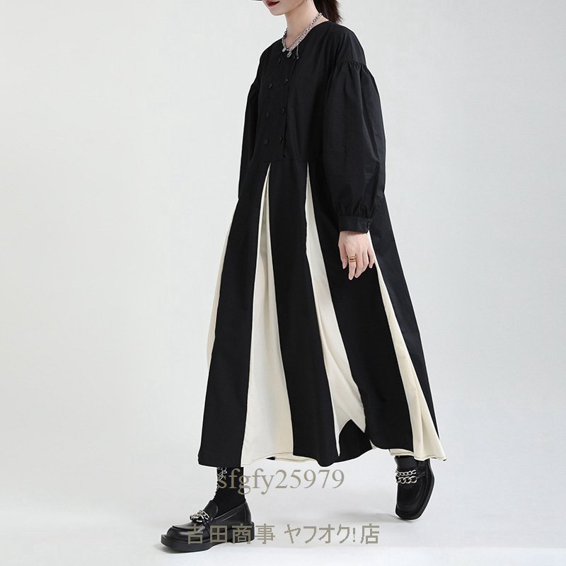 A9938☆新品上質 レディース ロングスカート ワンピース 大人気 パフスリーブ 縫付 大きい裾 ゆったり Mサイズ_画像3