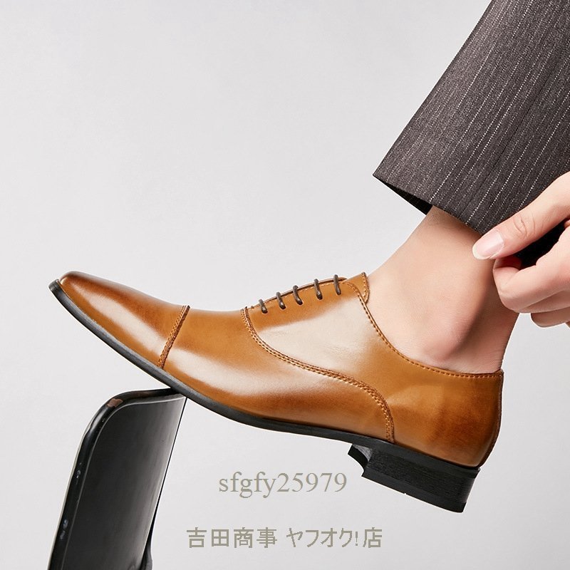 A9933☆ ビジネスシューズ メンズ レザーシューズ 牛革 紳士靴 シークレット 5cm身長アップ 本革 カジュアル フォーマル革靴 ブラウンの画像2