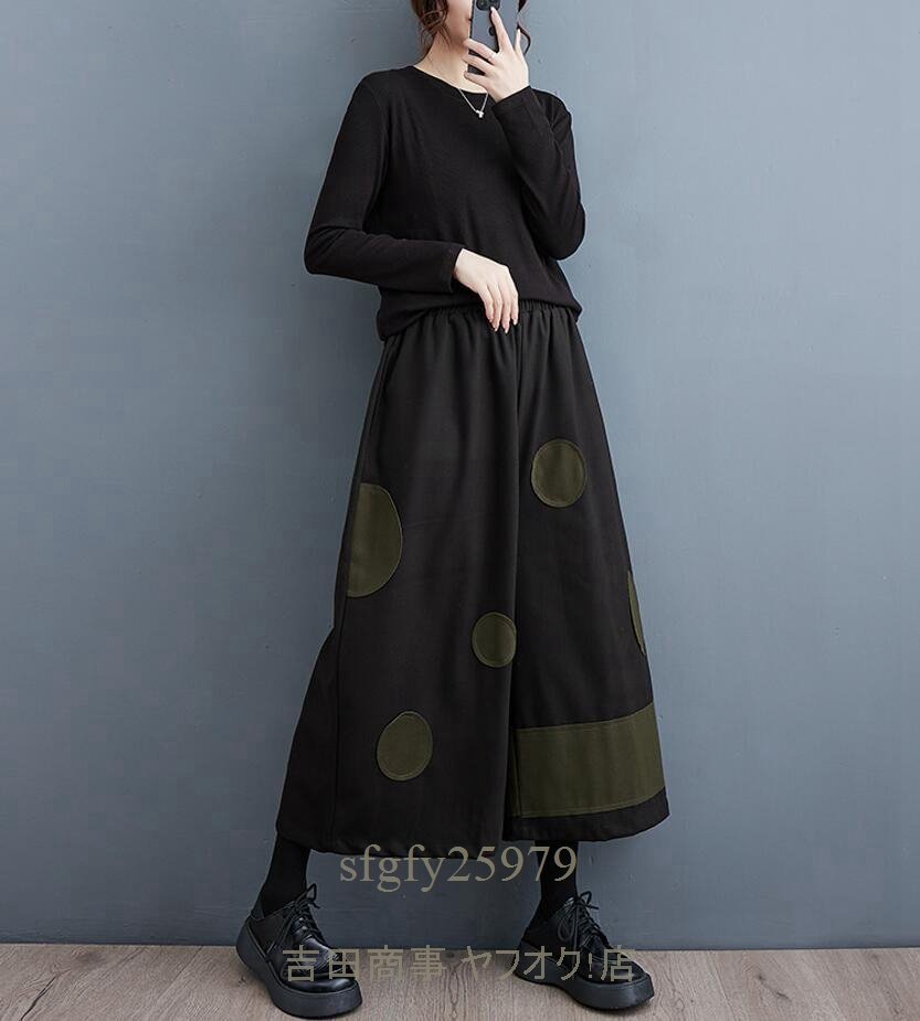 B0697* new goods autumn winter fine quality sarouel pants casual polka dot pattern switch wide pants large size waist rubber gaucho pants black 
